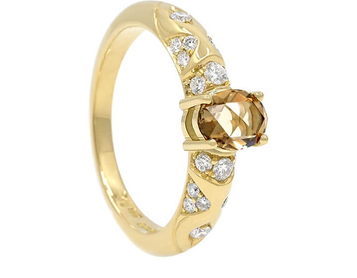 Rose Cut Cognac Diamond Bombe Style Engagement Ring