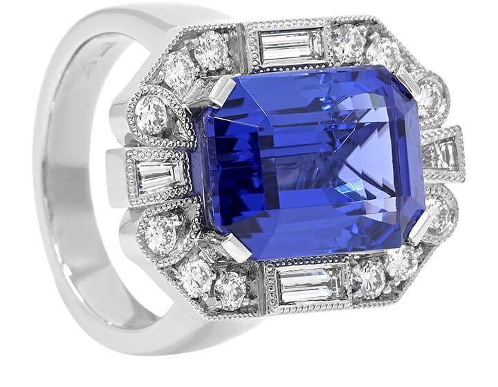 Tanzanite Cocktail Ring with Diamond Halo