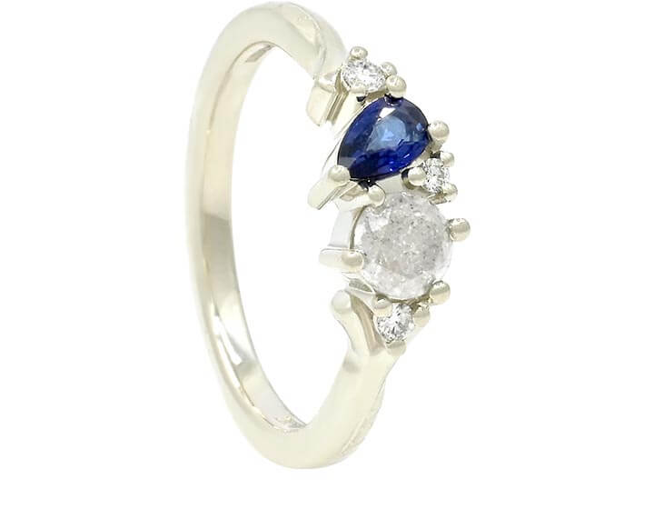 Seascape Inspired Engagement Ring with Diamonds and Sapphire