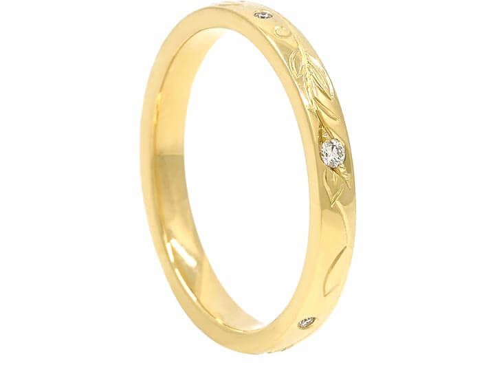 Diamond and Vine Engraved Wedding Ring for Olivia