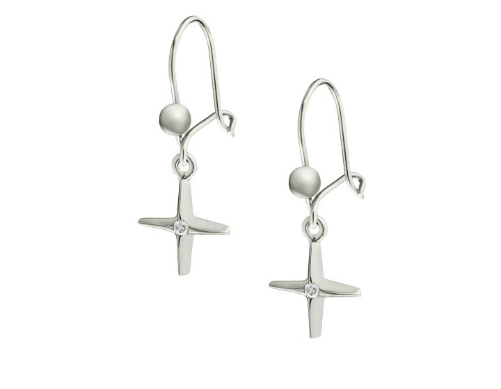 9 carat white gold star hook earings with invisibily set diamond