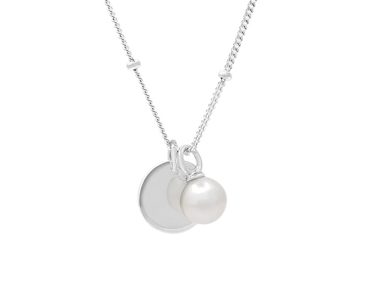 Customisable Sterling Silver Disc and Cultured Ivory Pearl Pendant