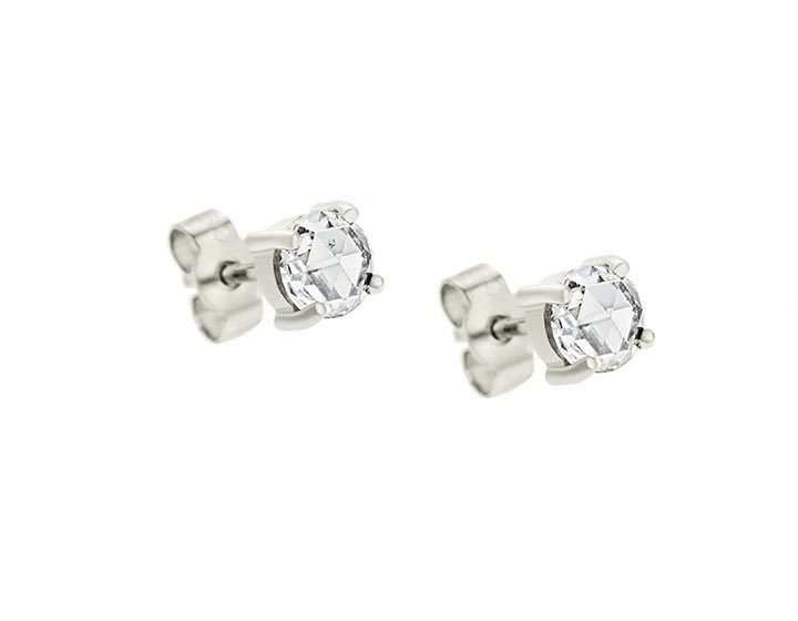 1.01ct rose cut diamond earrings handmade in Fairtrade 18 carat white gold