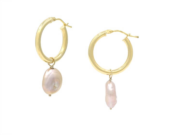 Peach Coin Pearl Hoop Earrings