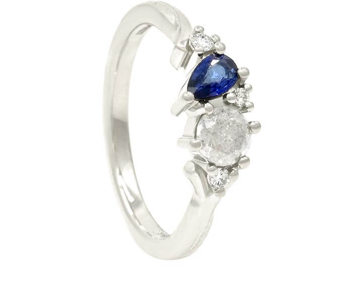 Seascape Inspired Engagement Ring with Diamonds and Sapphire