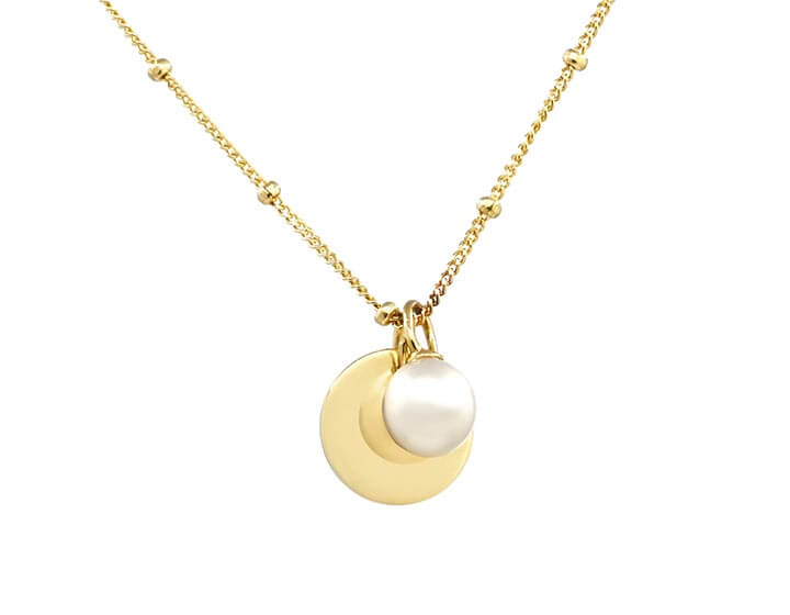 Customisable 9ct Yellow Gold Disc and Cultured Ivory Pearl Pendant