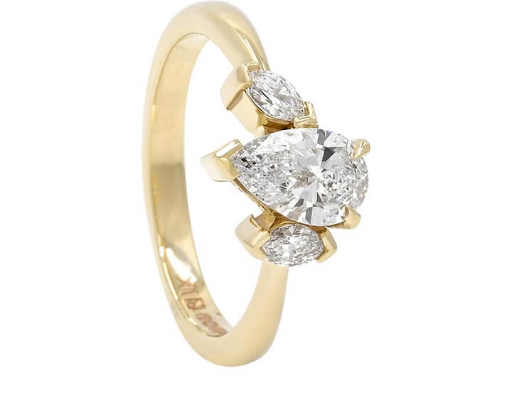 Bague Ancienne Or 18k Diamant - Design Asymétrique Ciselé - Taille 51 - Occasion