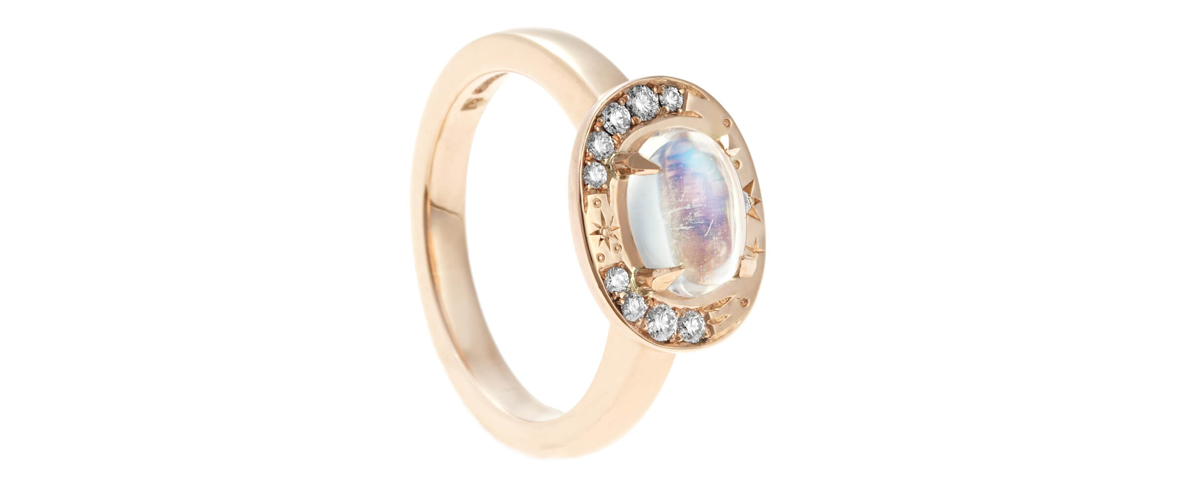 Horizontal Oval Cut Moonstone Engagement Ring | LUO